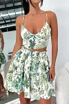 Cami Deep V Neck Floral Print Backless Crop Top Tiered Pleated Mini Skirt Matching Set [Pre Order]