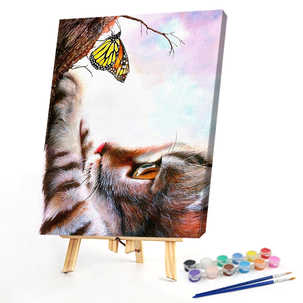 

40*50CM - Paint By Numbers - Cat Butterfly, 501 Original