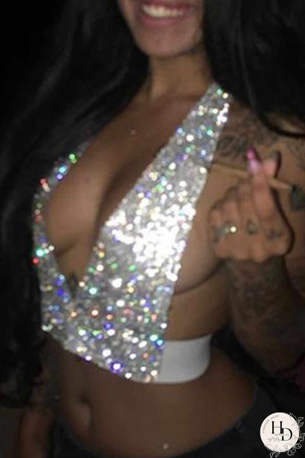 Silver Sexy Solid Split Joint Halter Tops