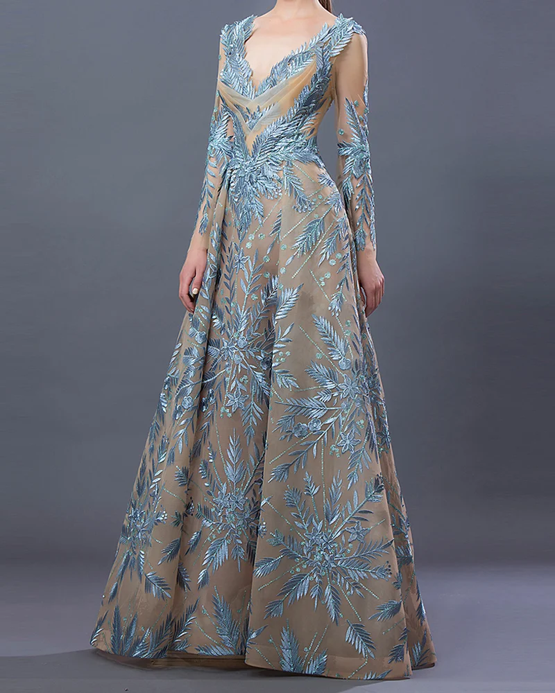 V-neck mesh maxi dress shiny snowflake