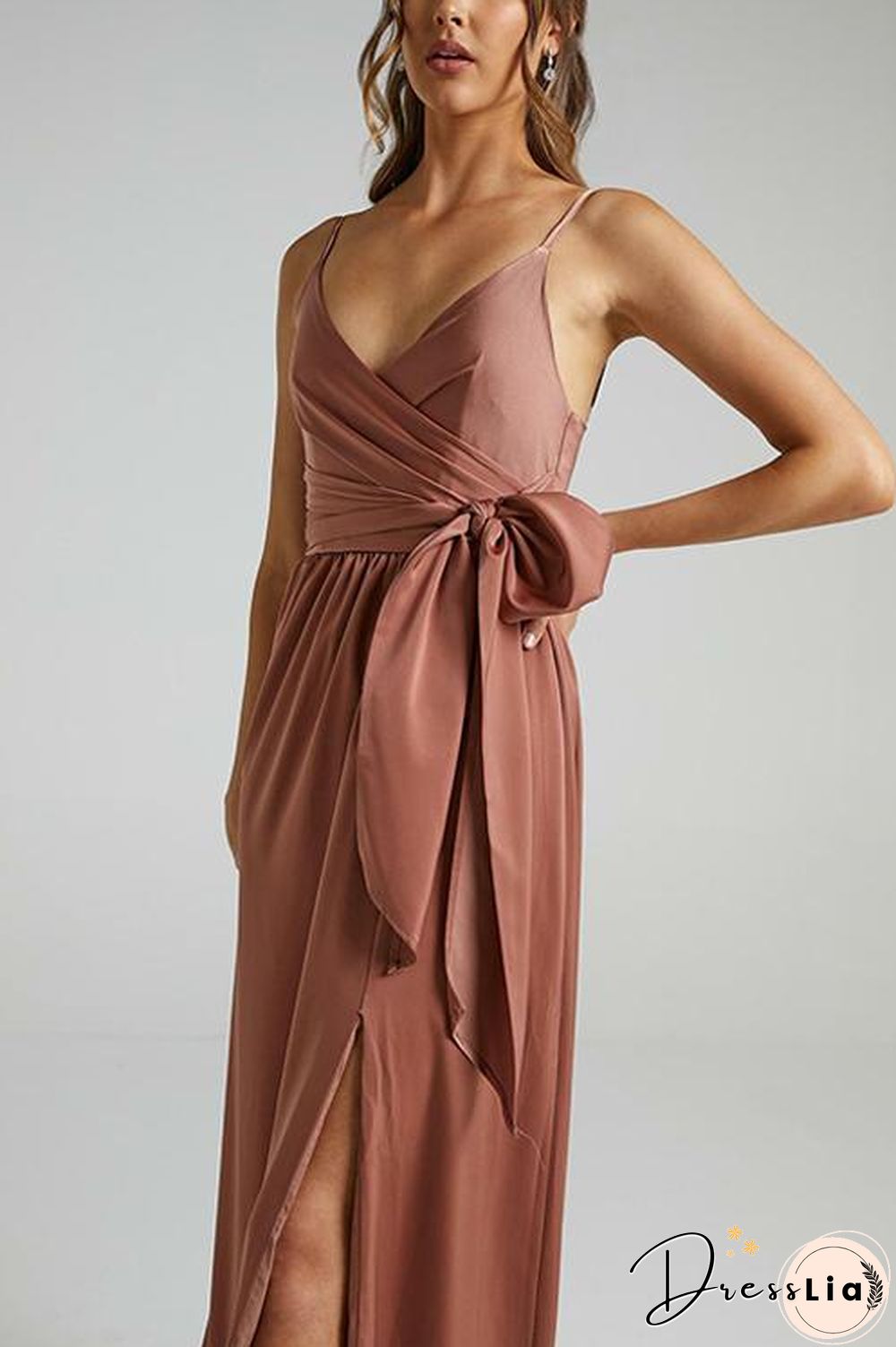 Bow Tie Slit Slip Maxi Dress