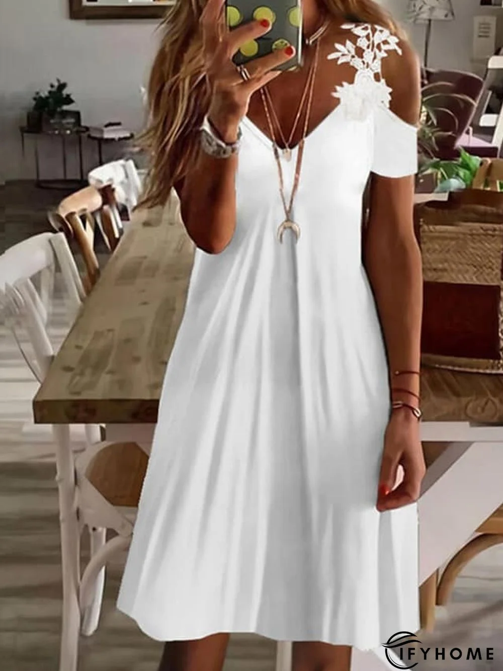 Women's Casual Dress T Shirt Dress Tee Dress Print Dress Graphic Lace Patchwork V Neck Mini Dress Active Classic Daily Weekend Short Sleeve Loose Fit Black White Pink Spring Summer S M L XL XXL | IFYHOME