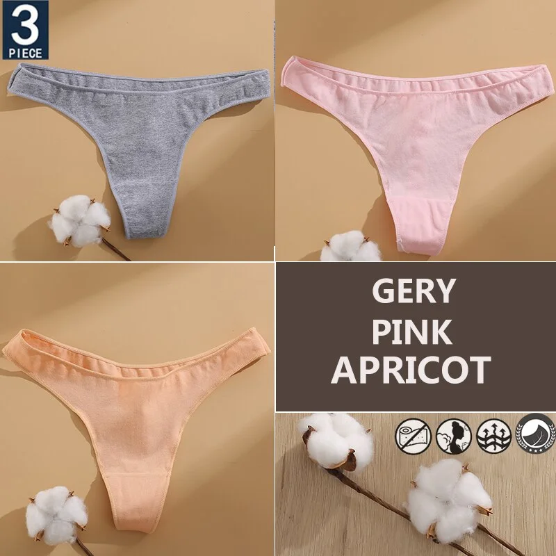 FINETOO 3PCS/Set Cotton Lingerie Women's G-string Underwear 7 Solid Colors Ladies Panties Female Low-Rise Woman's Thong Briefs