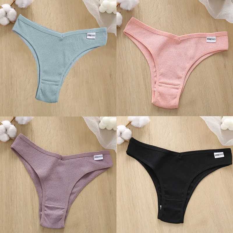 4PCS/Set Cotton Panties Women's Panties FINETOO Sexy Female Underpants Low Waist Underwear Women Pantys Lingerie M-XL
