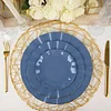 10 Pack | 6" Ocean Blue Hard Plastic Dessert Plates with Gold Ruffled Rim, Heavy Duty Disposable Salad Appetizer Dinnerware
