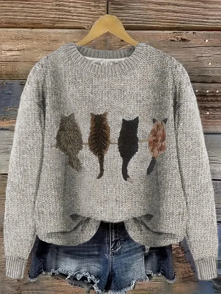 Cat Print Sweater