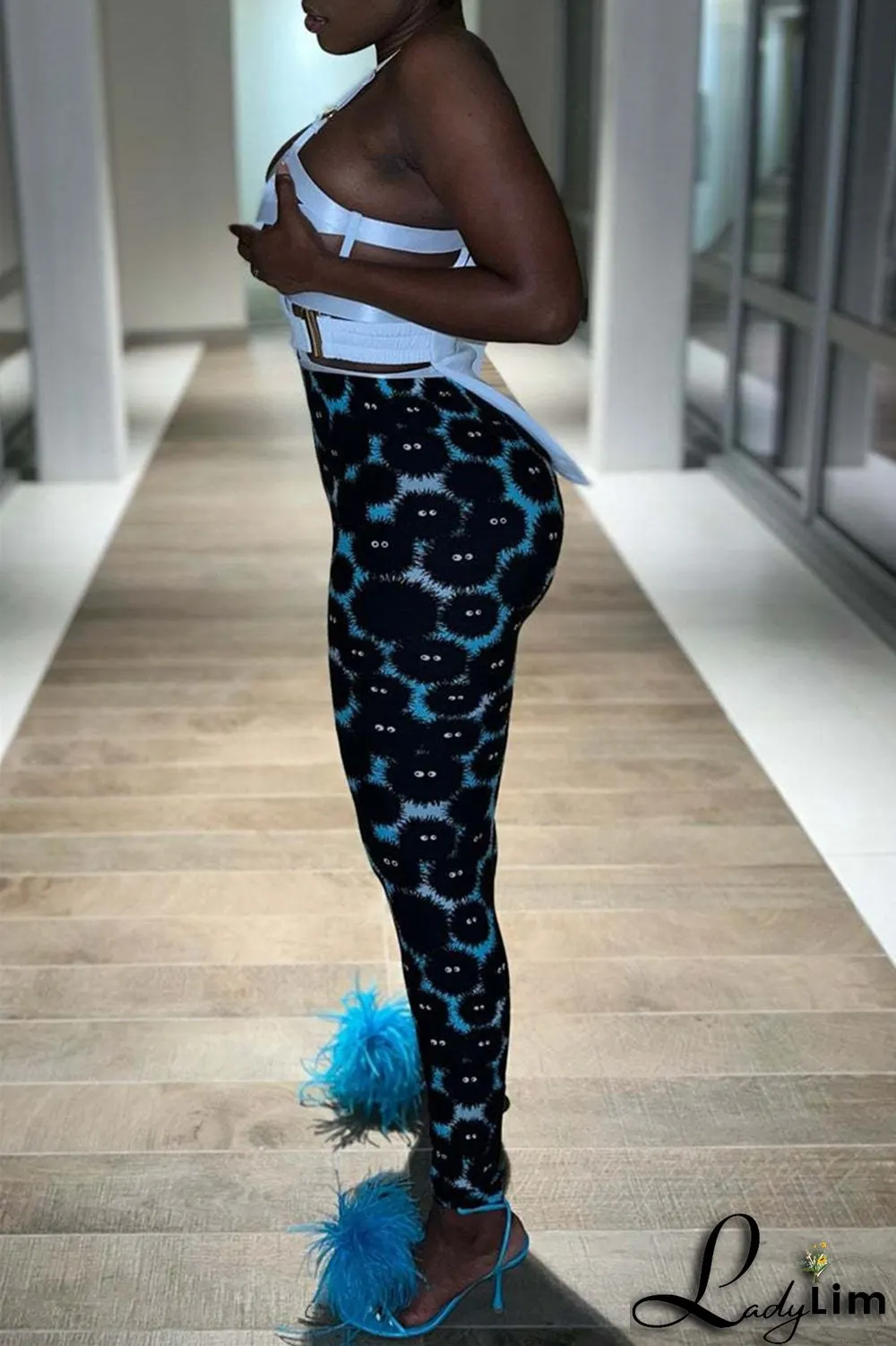 Yellow Fashion Casual Print Basic Skinny High Waist Pencil Trousers