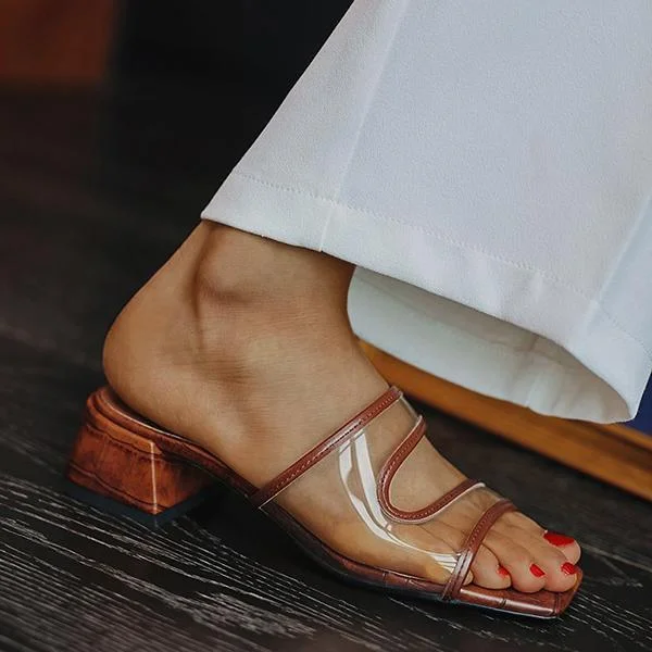 Women Summer Square Heel Transparent Slippers