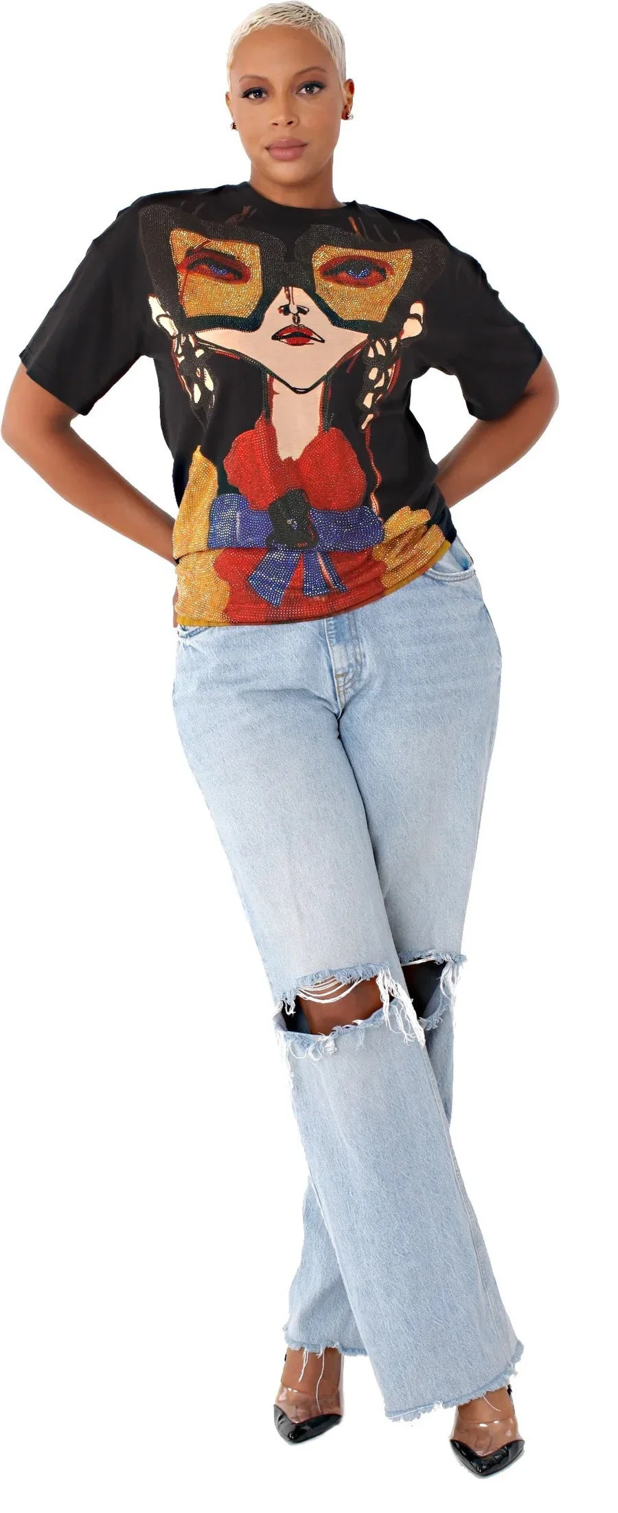 Brownm Half-sleeved Loose Hot Diamond Printed Dress Blouses