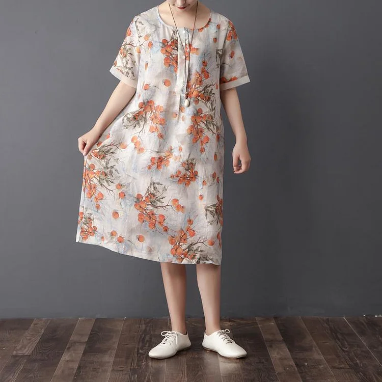 Women Summer Round Neck Short Sleeve Printed Dress