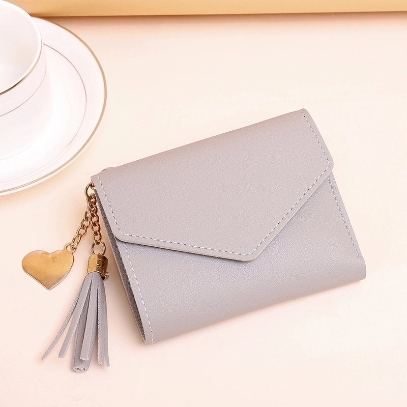 Wallet Ladies New Short Tassel Pendant Litchi Pattern Wallet Card Holder Cute Coin Purse In Stock