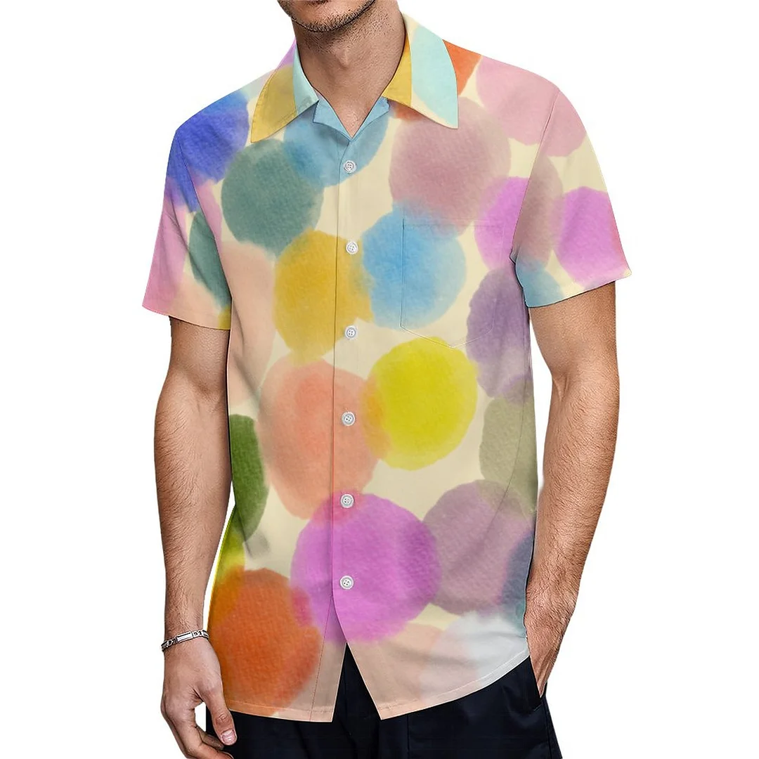 Short Sleeve Watercolor Confetti Circle Dots Hawaiian Shirt Mens Button Down Plus Size Tropical Hawaii Beach Shirts