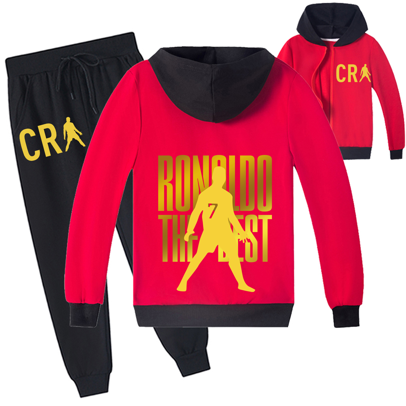 Mayoulove Cristiano Ronaldo Zip Set for Boys  Girls - Trendy Sportswear, Cool Design, Perfect Gift for Young Fans-Mayoulove