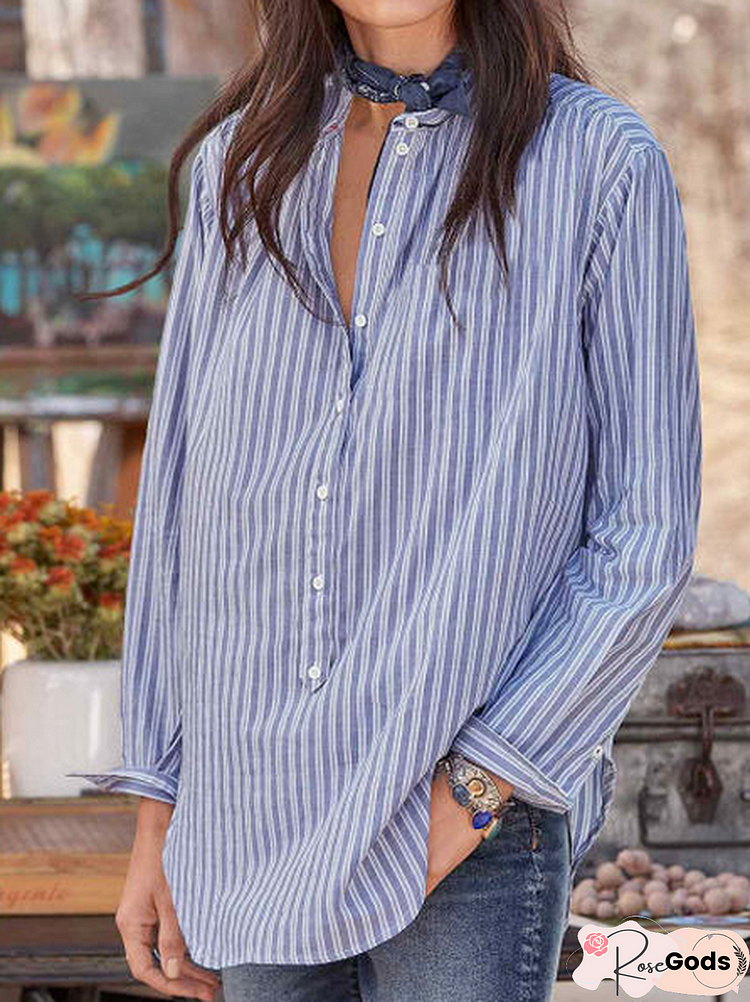 Fashion Striped Printed Round Neck Long Sleeve Casual Blouse