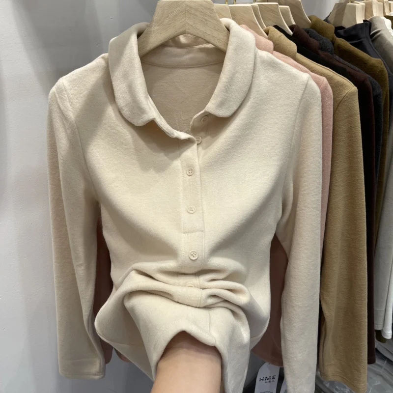 Athvotar Athvotar De-Velvet Shirt Bottomed Women 2025 Autumn And Winter Exquisite Collared Temperament Fashion Warm Inside The Shirt