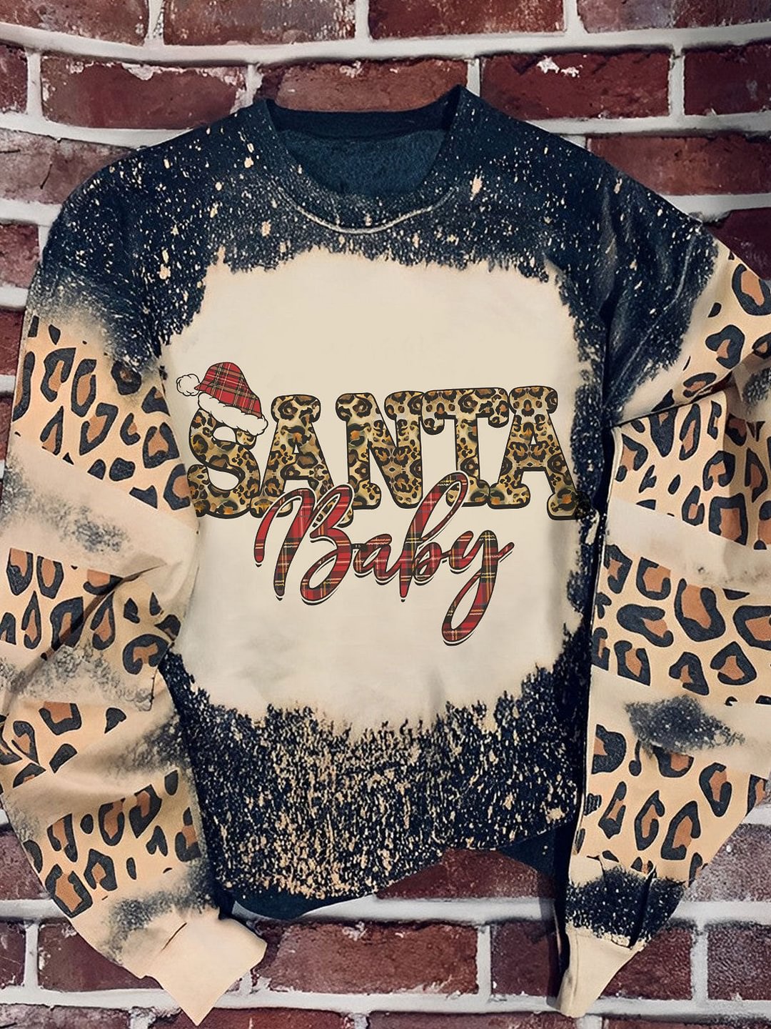 Santa Baby Leopard Panel Print Sweatshirt
