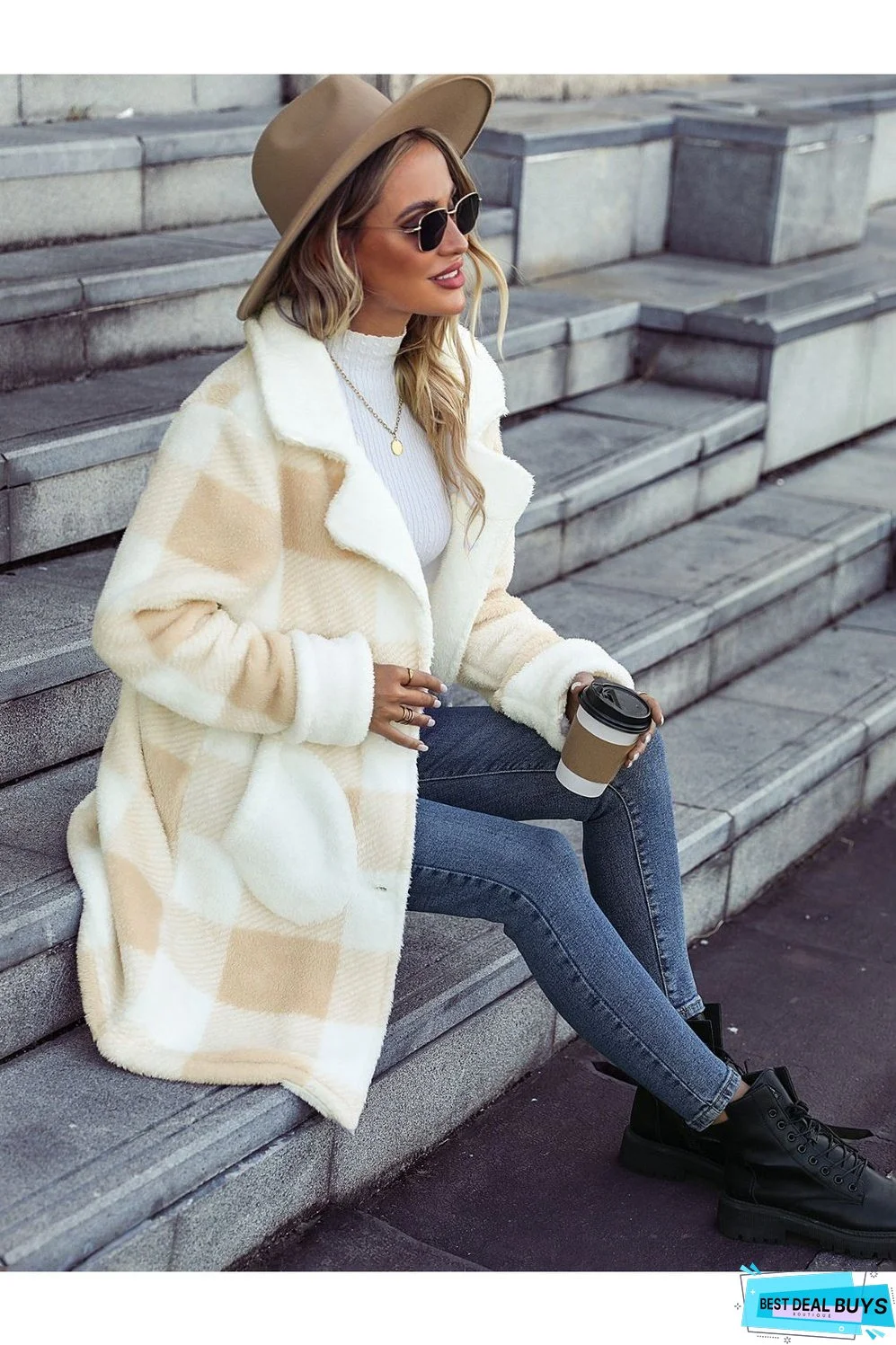 Plaid Button Down Coat with Pockets