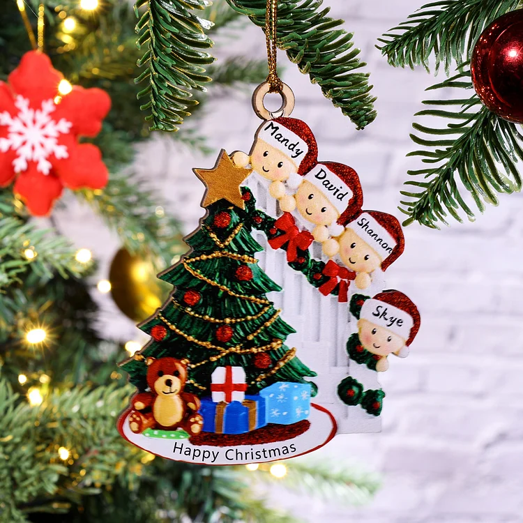 4 Names-Family Christmas Wooden Ornament Custom 4 Names Hanging Ornament Gifts For Family-Peeking Family