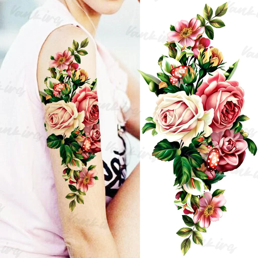 Sdrawing Flower Temporary Tattoos For Women Girls Realistic Lavender Butterfly Flower Fake Tattoo Sticker Forearm Body Tatoos 3D