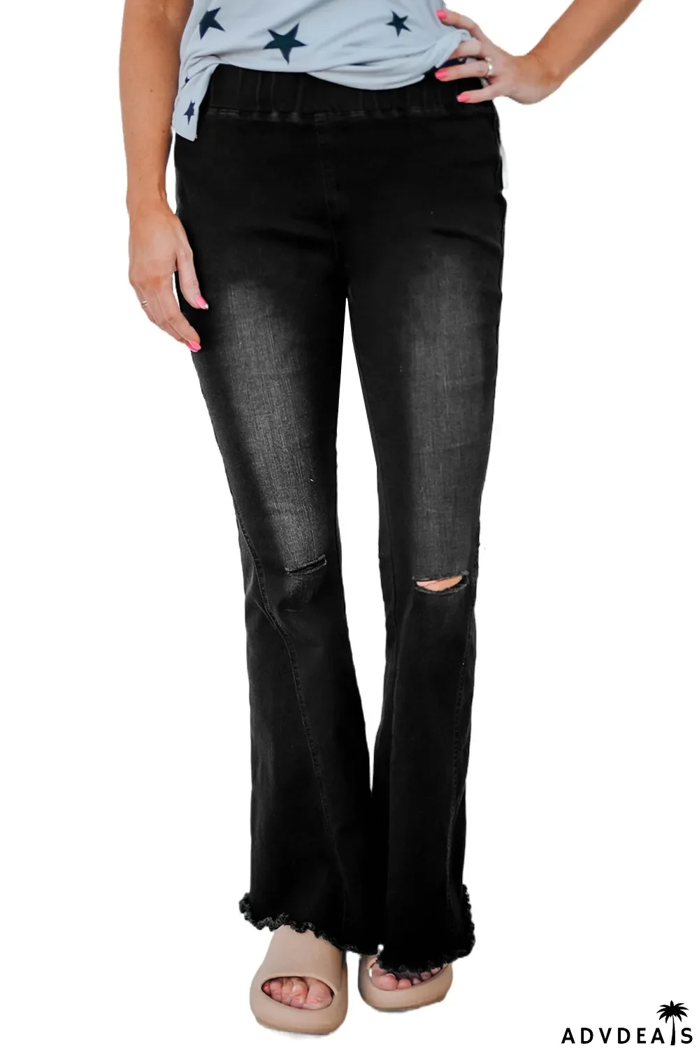 Distressed Bell Bottom Denim Pants