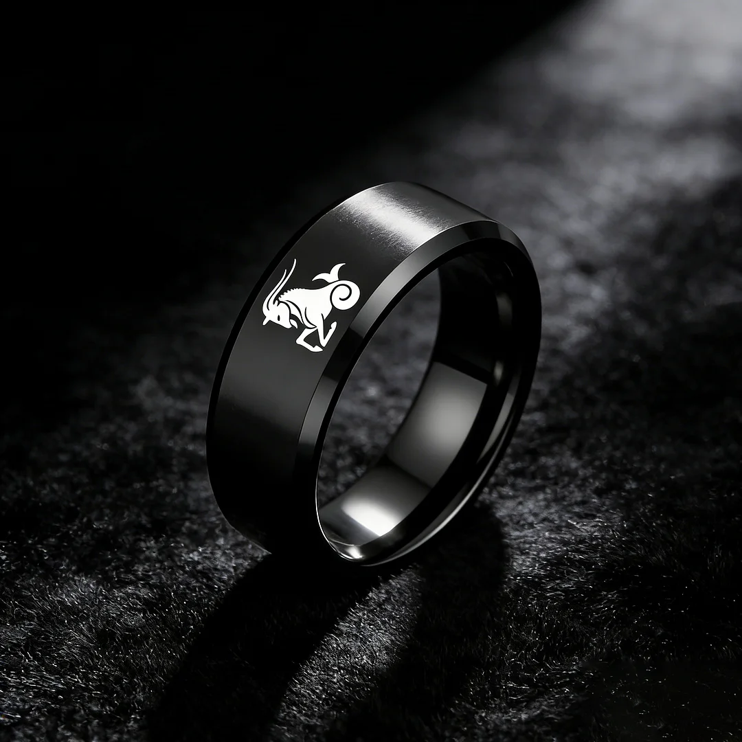 Mens Womens Black Capricorn Tungsten Carbide Bands Black Edges and Laser Etched Wedding Rings Comfort Fit 4MM 6MM 8MM Width