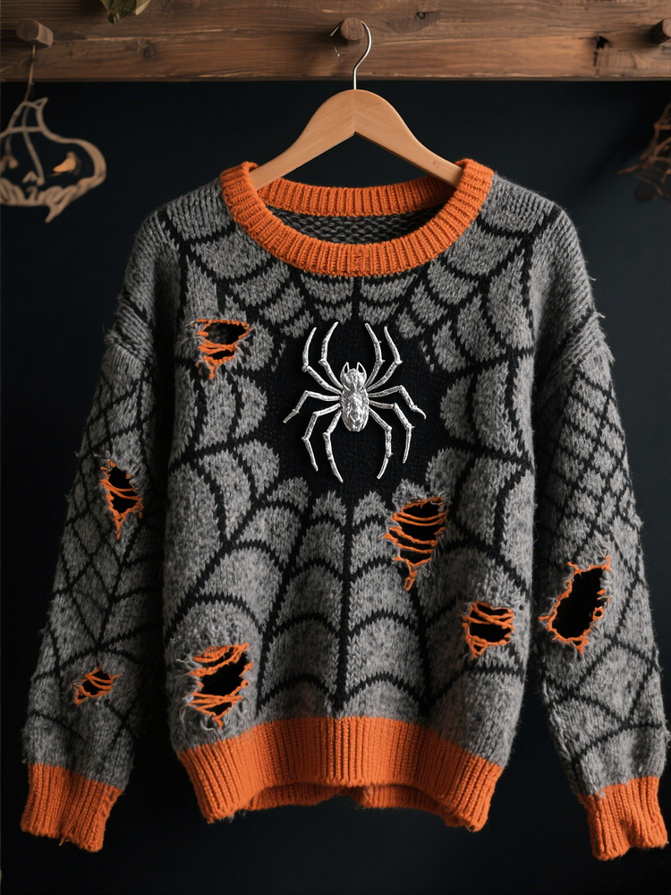 Halloween Contrast Patch Comfort Knitted Sweater