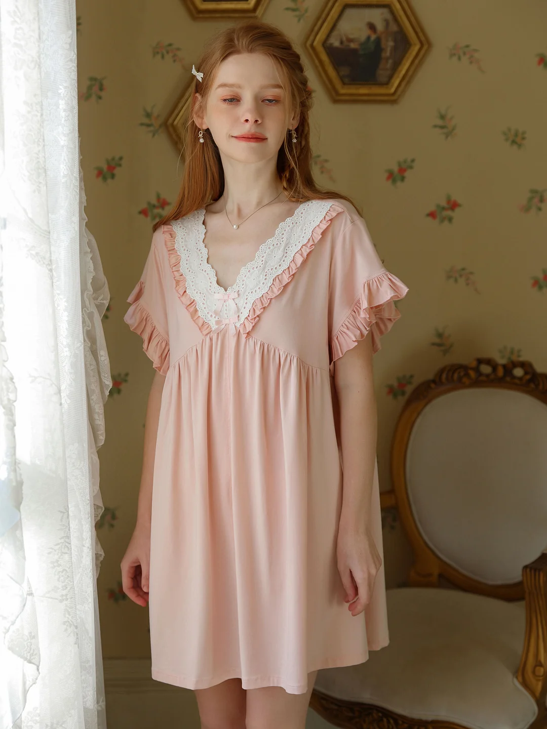 Cotton Short Dress French Court Vintage Princess One-piece Nightgown