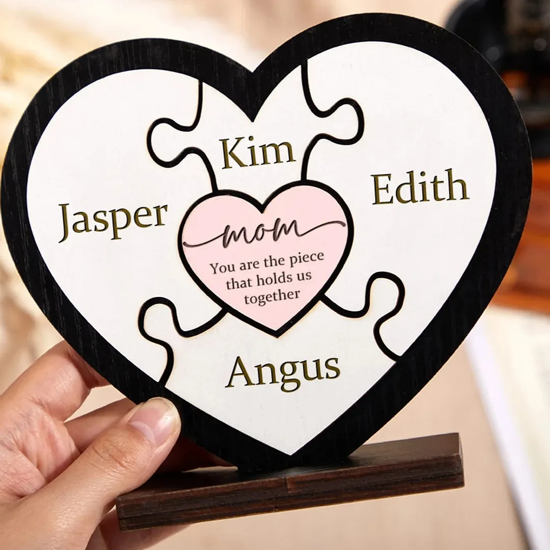 Personalized Family Heart Wooden Puzzle Frame Gift for Mom