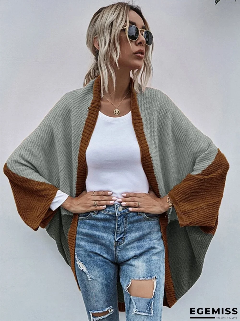 Contrast Shawl Knitted Cardigan Sweater | EGEMISS