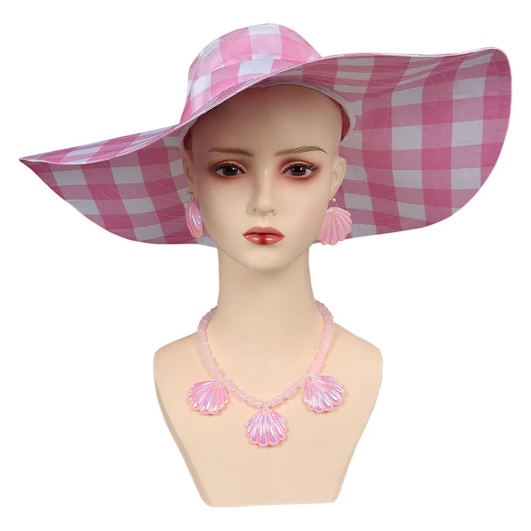 Barbie 2023 Margot Robbie Barbie Ear Pendants Sunscreen Cap Necklace Cosplay Hat Earings Halloween Carnival Costume Accessories Gifts