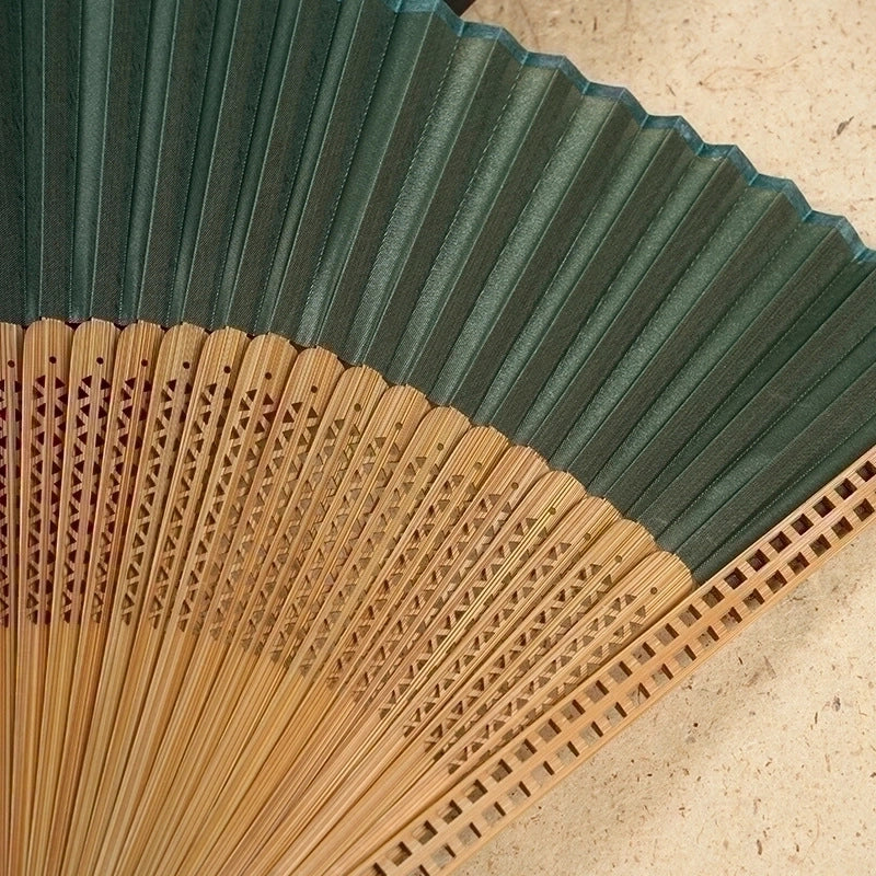 21cm Bamboo Silk Fan Women’s Archaic Folding Fan Tassel 6-inch Scenic Spot Travel Photo Fan