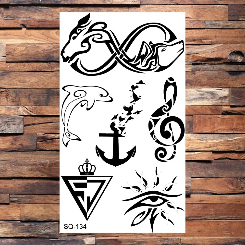 Skeleton Skull Temporary Tattoos For Women Adults Realistic Wolf Snake Rose Flower Feather Fake Tattoo Sticker Back Tatoos Body