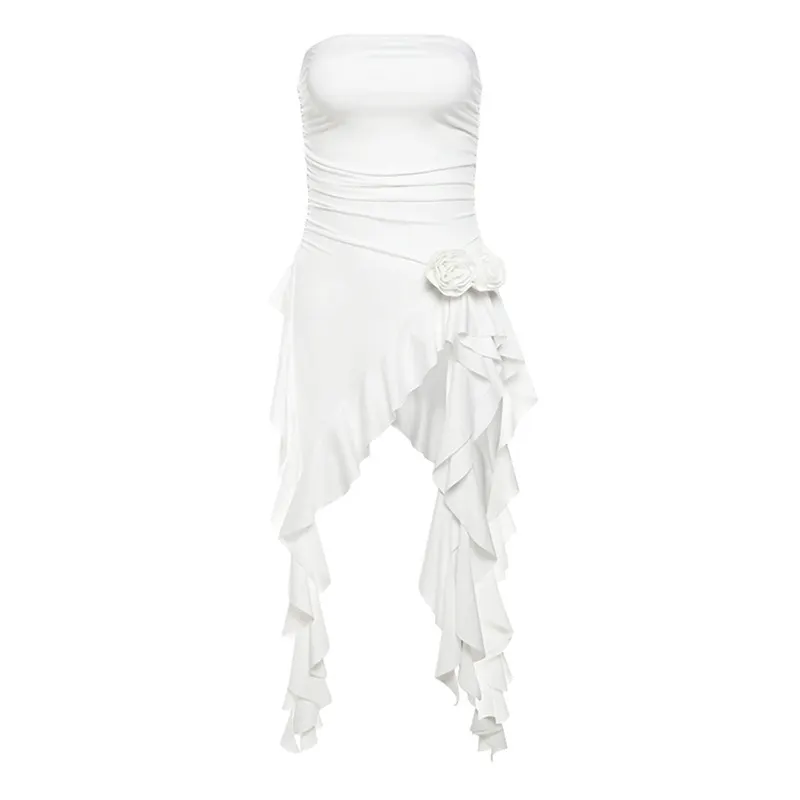 Churchf 2024 Summer New Women's Fashion Sexy Belt Wrapped Chest Irregular Side Dress