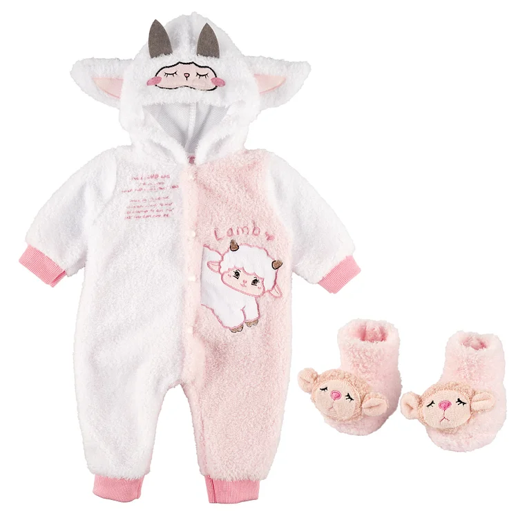 Babeside 17" - 22" Reborn Baby Doll Pink and White Sheep Embroidered Bodysuit Set Accessories