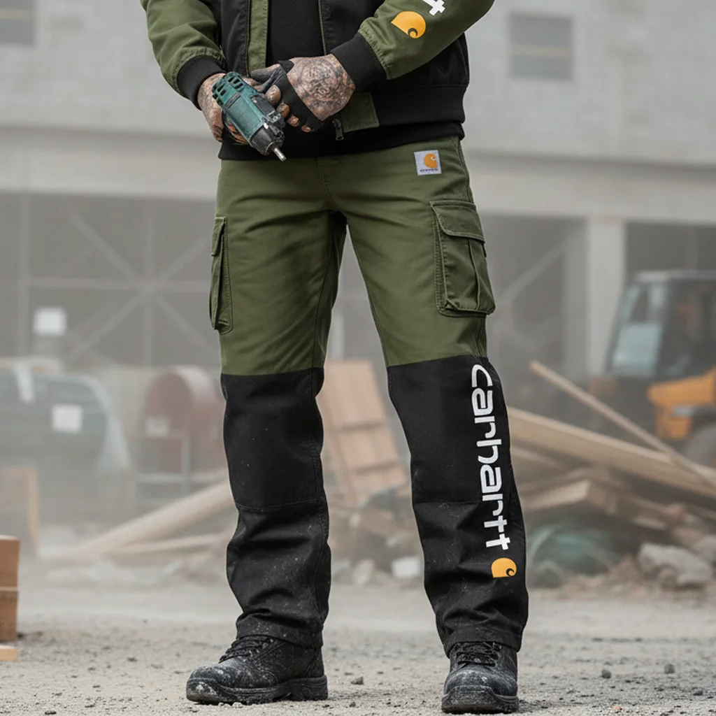 Men's Vintage Outdoor Military Green Black Workwear Cargo Pants