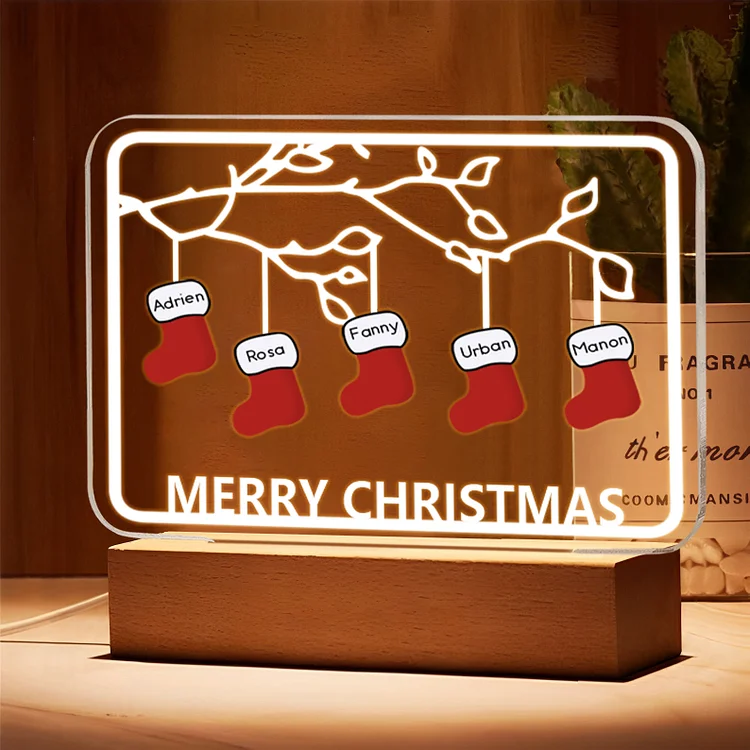 5 Names-Personalized Christmas Family Night Light with Family Member Names, Custom 5 Names Night Light with LED Lighting Bedroom Decoration