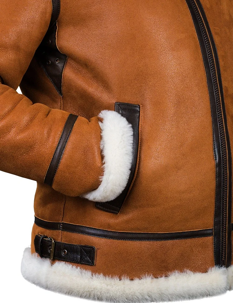 BOMBER B-3 SHEEPSKIN JACKET HOODED WHISKEY[FREE SHIPPING TODAY]