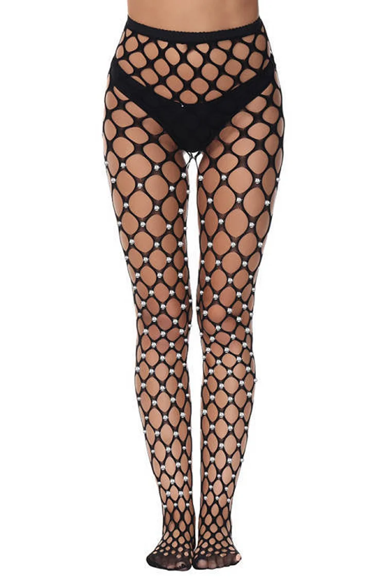 Fashion Black Hot Drilling Hollow Out Stockings