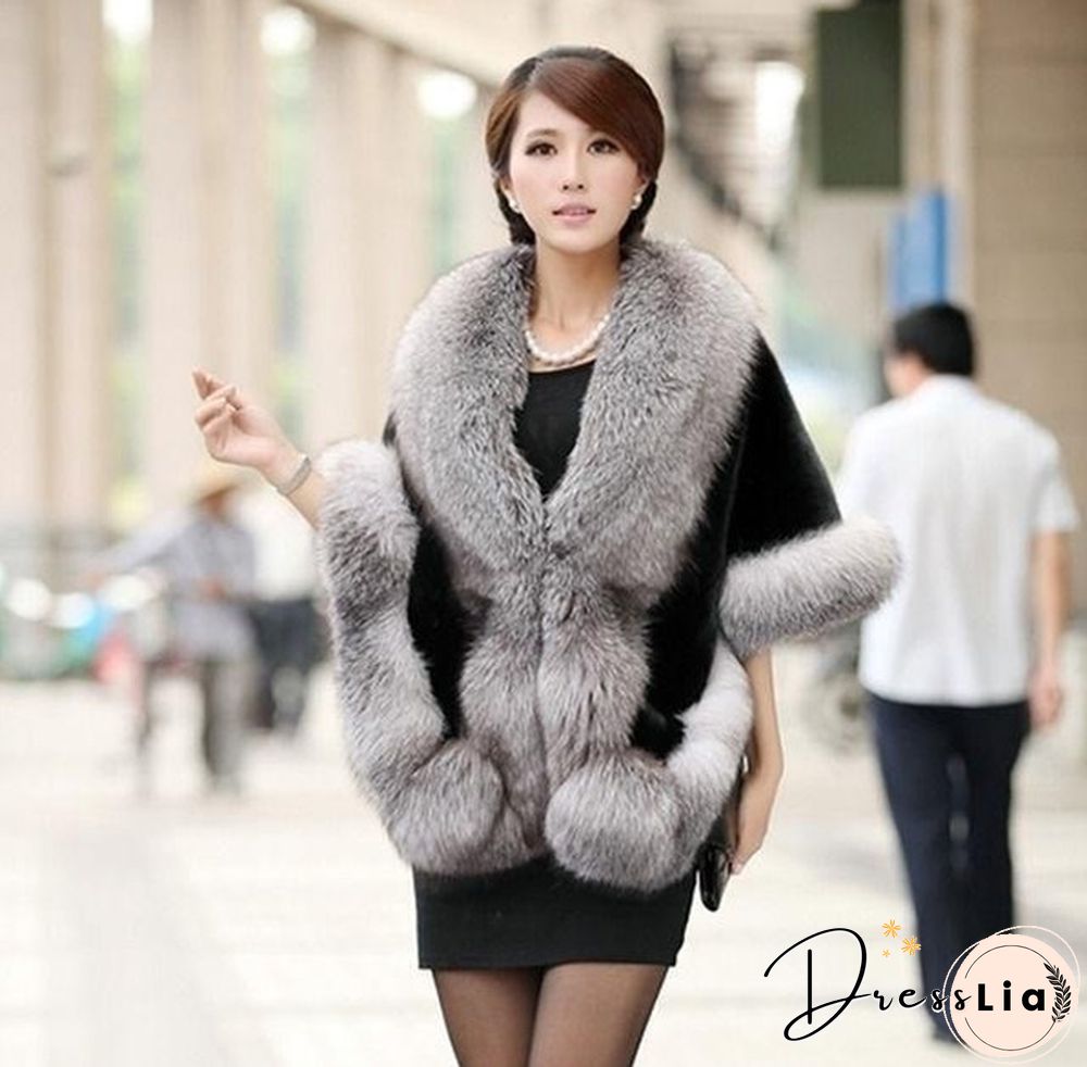 Women Winter Warm Luxury Faux Mink Cashmere Wedding Party Cape Wrap Coat