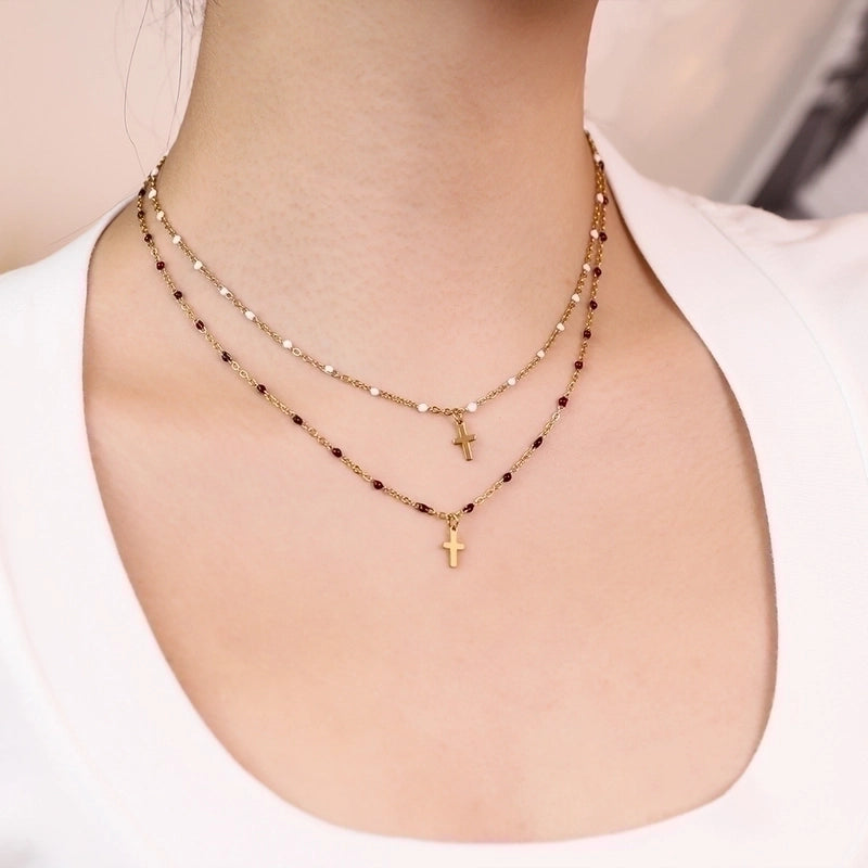 Stainless Steel Titanium Steel Minimalist Cross Enamel Plating Pendant Necklace