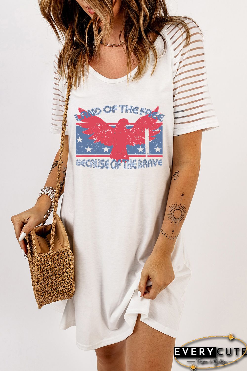 White LAND OF THE FREE BECAUSE OF THE BRAVE Graphic T-shirt Dress