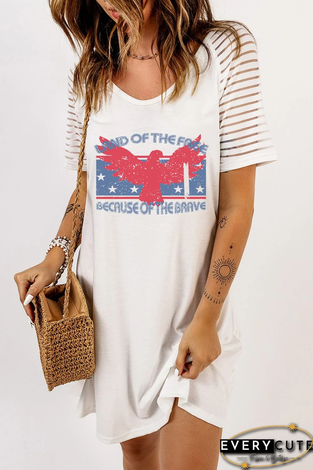 White LAND OF THE FREE BECAUSE OF THE BRAVE Graphic T-shirt Dress