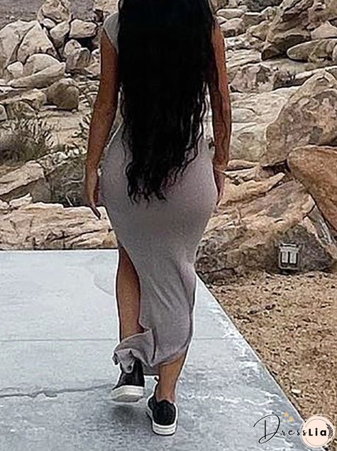 Dresses Solid Slanted Shoulder Slit Slim Dress for Women
