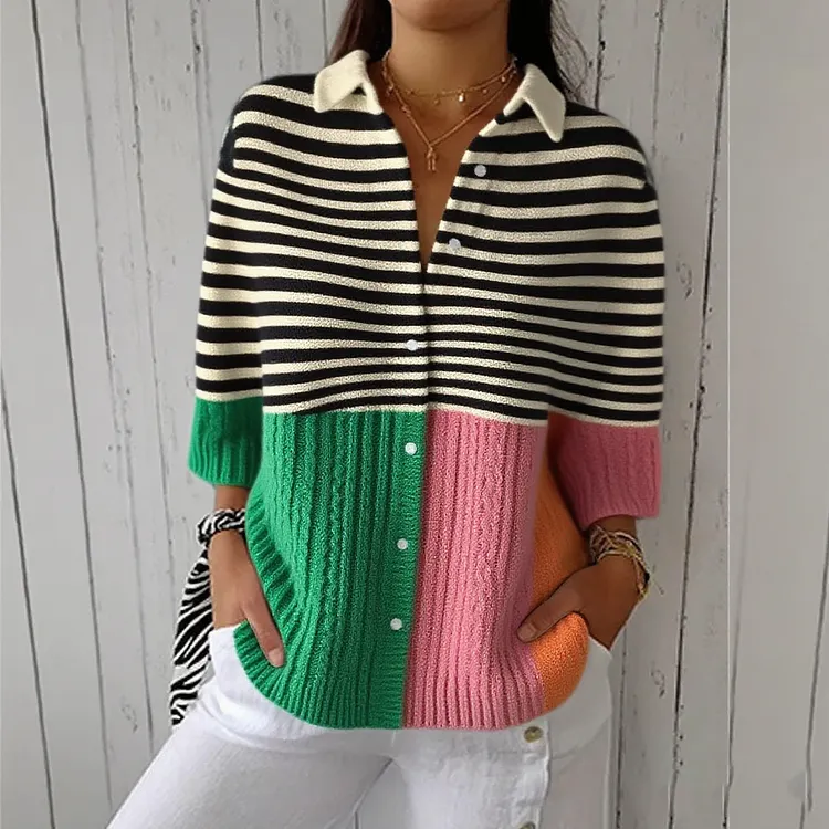 Vintage Abstract Geometric Art Print Buttoned Cardigan Sweater