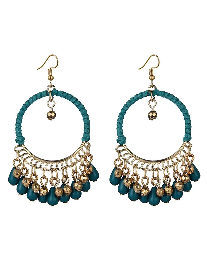 Women's Bohemian retro round water drop Tassel Earrings