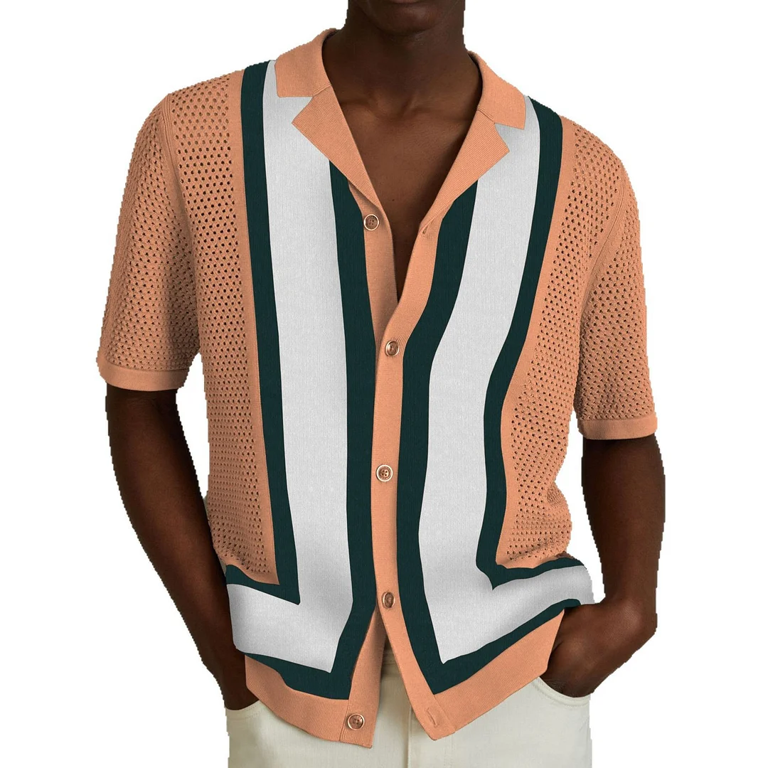 Uveng Uveng Men's Summer New Striped Colleal Colleal Knitted T-Shirt Clip Short Sleeves Hollow Polo Shirt SY0128