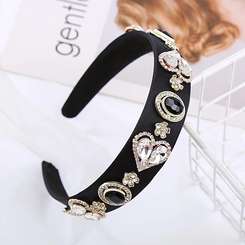 Women’s Sweet Heart Shape Alloy Cloth Inlay Rhinestones Hair Band
