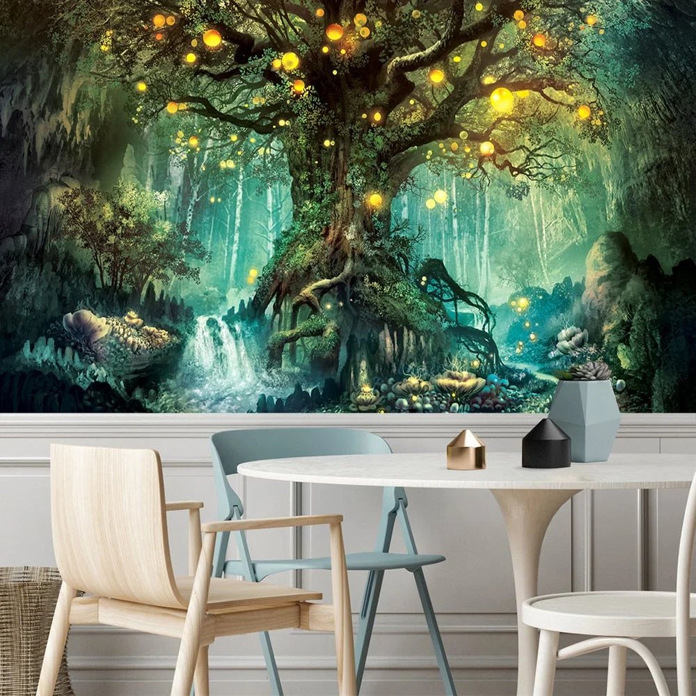 Green Bamboo Forest Nature Tapestry Design Wood Grain Tapestry Forest Wall Hanging  Living Room Decoration Home Decor Tree Wall
