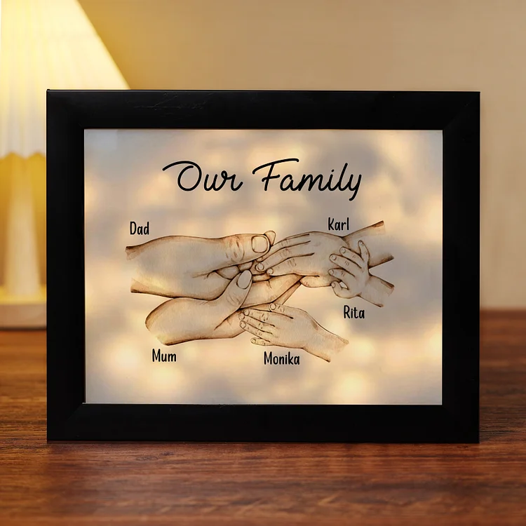 5 Names-Personalized Family Hold Hands Frame Custom 5 Names And Text LED Night Light