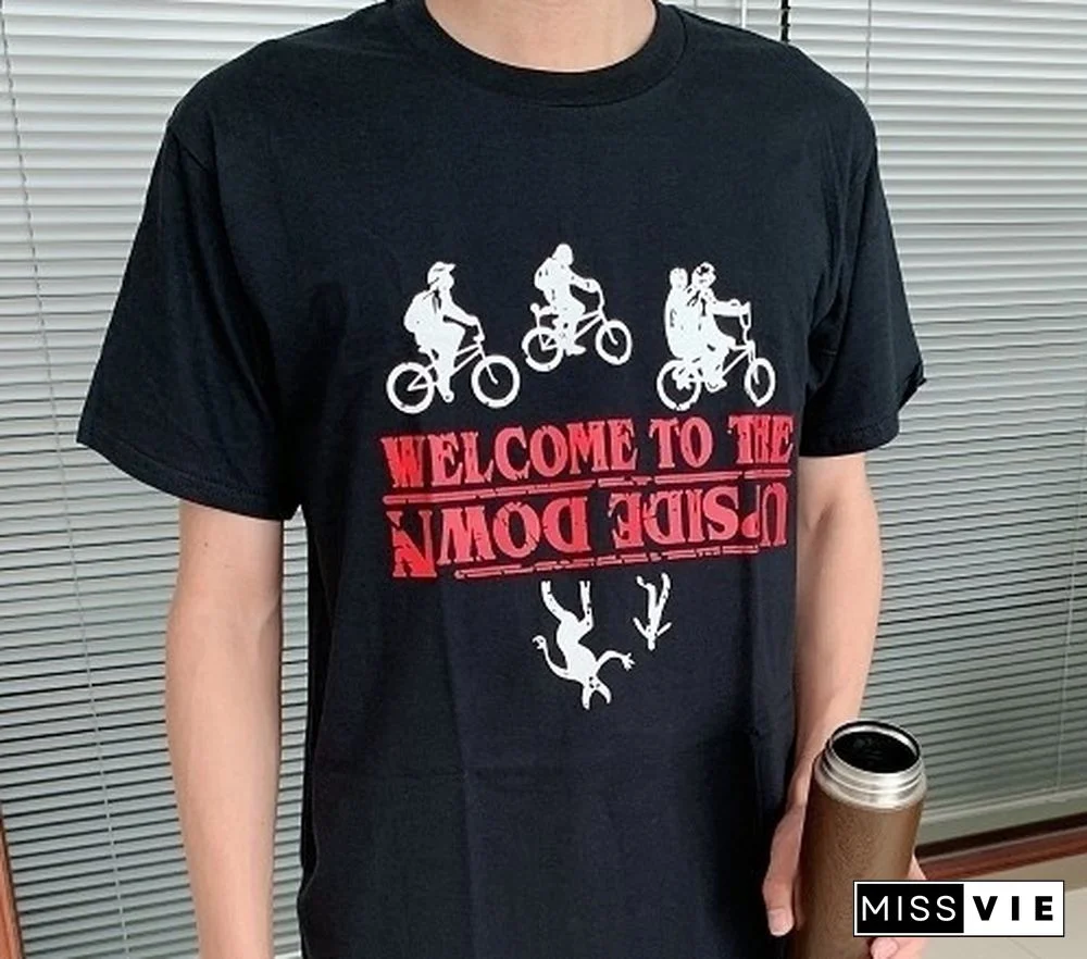Welcome To The Upside Down Stranger Things Grapic Tee Funny T-Shirt Black Top Tees